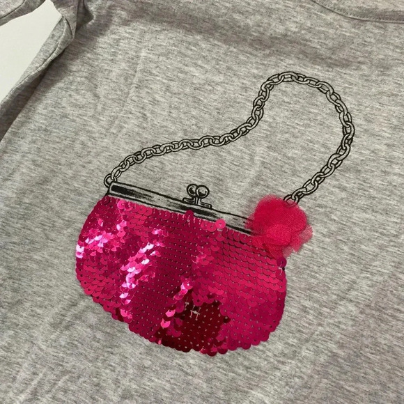 Basic Editions Girls Sequin Grey Pink Tee 14 /16 Size XL ruffled shoulder sleeve - Picture 7 of 9